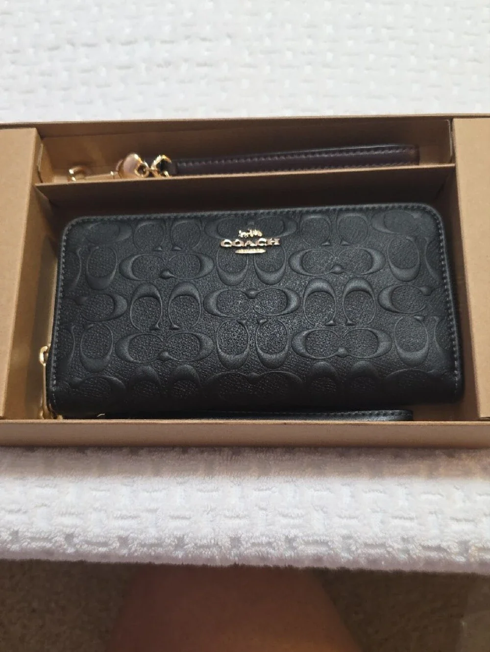 Coach Black Signature Embossed Leather Zip Wristlet